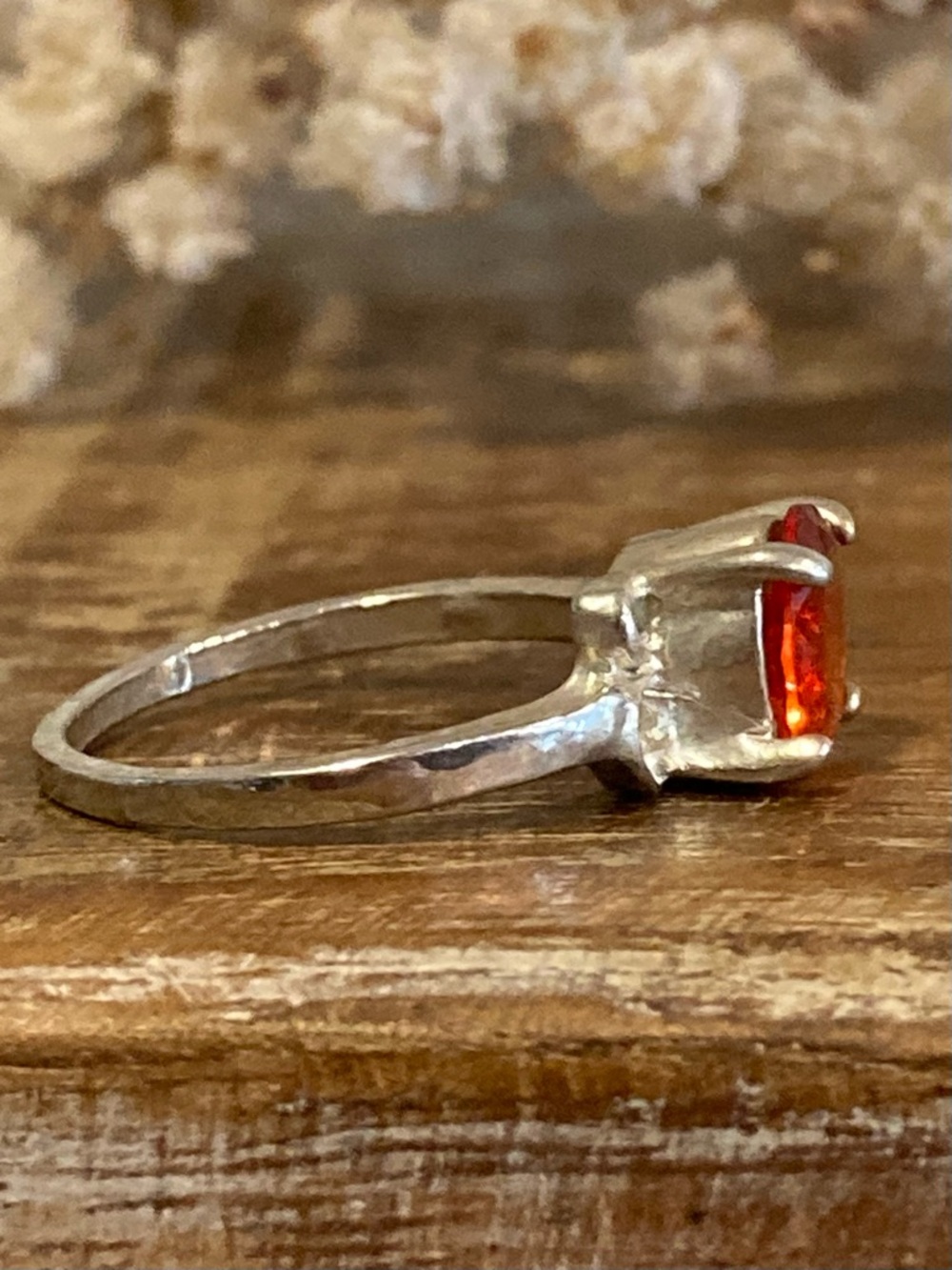 Sterling Silver 925 Orange Red Faceted Gemstone Ring Size 7 - Picture 8 of 13